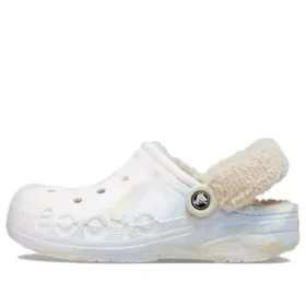 Baya Lined Clog z podszewką z puszystego materiału i marmurkowym paskiem „White Multi”