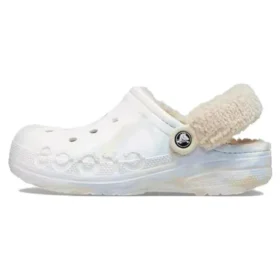Baya Lined Clog z podszewką z puszystego materiału i marmurkowym paskiem „White Multi”