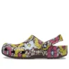 Klasyczne chodaki w stylu retro z motywem kwiatowym „Yellow Pink”