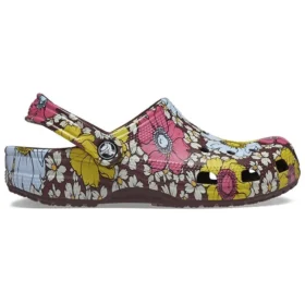 Klasyczne chodaki w stylu retro z motywem kwiatowym „Yellow Pink”
