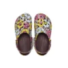 Klasyczne chodaki w stylu retro z motywem kwiatowym „Yellow Pink”