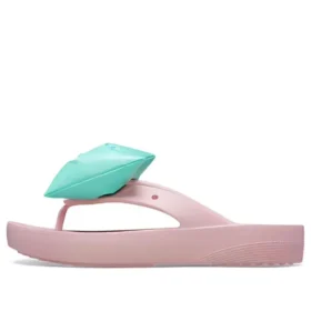 Klasyczne japonki na platformie z kokardką „Pink Teal”