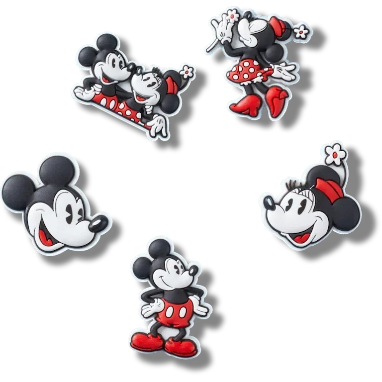 Przypinki Jibbitz z Mickey i Minnie (5 sztuk) z PVC Przypinki Jibbitz z Mickey i Minnie (5 sztuk) z PVC