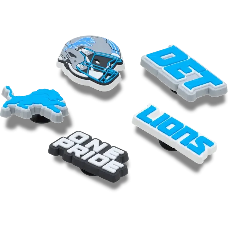 Zestaw 5 przypinek do butów Jibbitz z motywem Detroit Lions z ligi NFL Zestaw 5 przypinek do butów Jibbitz z motywem Detroit Lions z ligi NFL