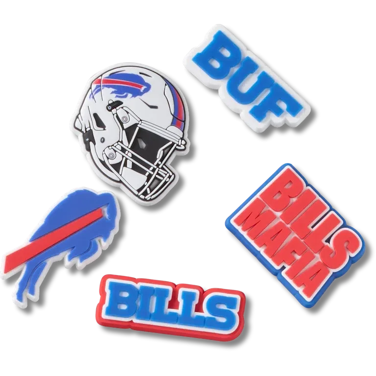Zestaw 5 przypinek do butów Jibbitz z motywem drużyny NFL Buffalo Bills Zestaw 5 przypinek do butów Jibbitz z motywem drużyny NFL Buffalo Bills