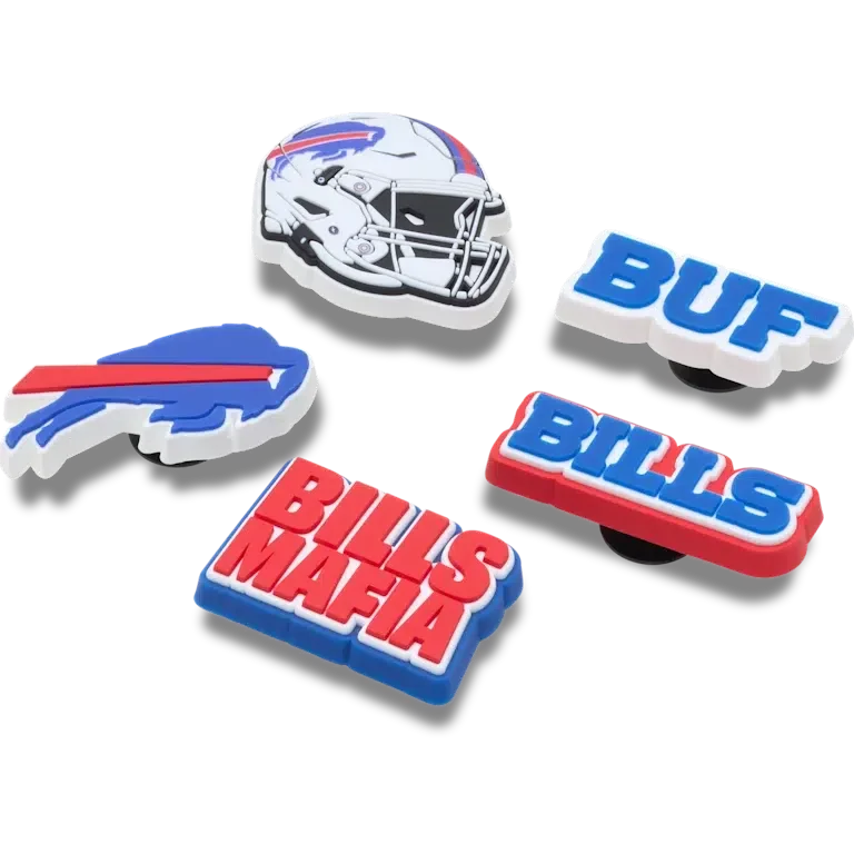 Zestaw 5 przypinek do butów Jibbitz z motywem drużyny NFL Buffalo Bills Zestaw 5 przypinek do butów Jibbitz z motywem drużyny NFL Buffalo Bills
