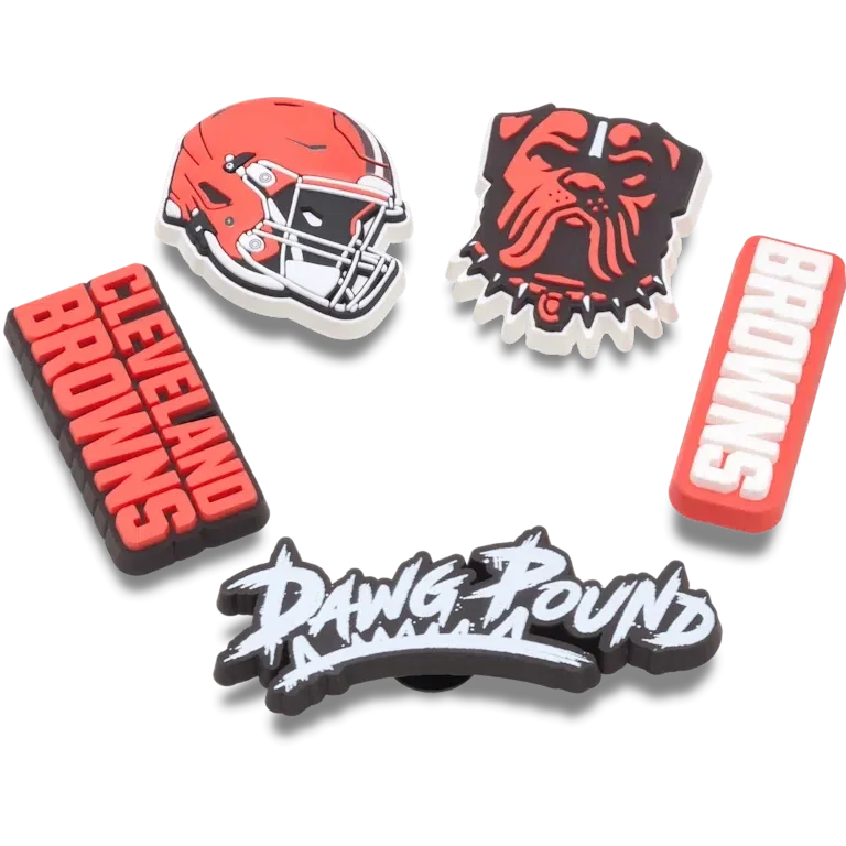 Zestaw 5 przypinek do butów Jibbitz z motywem drużyny NFL Cleveland Browns Zestaw 5 przypinek do butów Jibbitz z motywem drużyny NFL Cleveland Browns