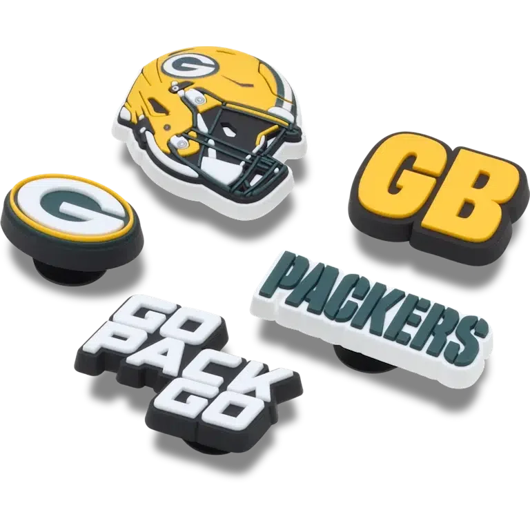 Zestaw 5 przypinek do butów Jibbitz z motywem drużyny NFL Green Bay Packers Zestaw 5 przypinek do butów Jibbitz z motywem drużyny NFL Green Bay Packers