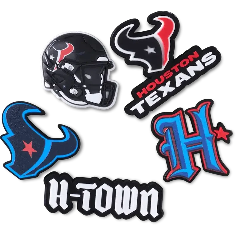 Zestaw 5 przypinek do butów Jibbitz z motywem drużyny NFL Houston Texans Zestaw 5 przypinek do butów Jibbitz z motywem drużyny NFL Houston Texans