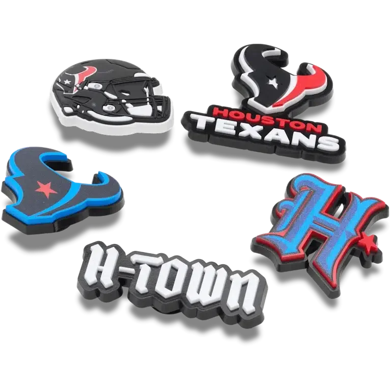 Zestaw 5 przypinek do butów Jibbitz z motywem drużyny NFL Houston Texans Zestaw 5 przypinek do butów Jibbitz z motywem drużyny NFL Houston Texans