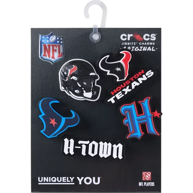 Zestaw 5 przypinek do butów Jibbitz z motywem drużyny NFL Houston Texans Zestaw 5 przypinek do butów Jibbitz z motywem drużyny NFL Houston Texans