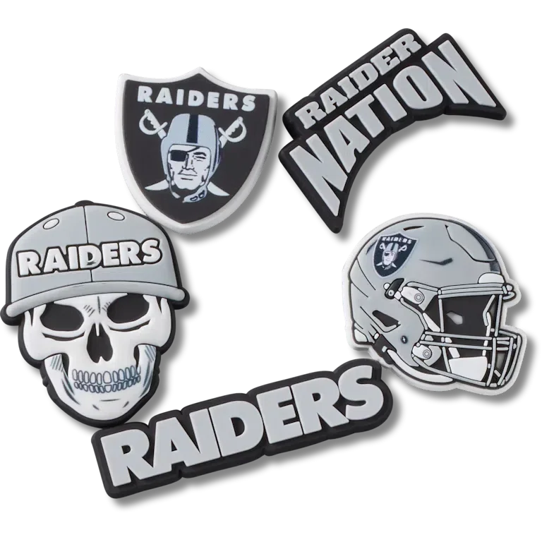 Zestaw 5 przypinek do butów Jibbitz™ z motywem drużyny NFL Las Vegas Raiders Zestaw 5 przypinek do butów Jibbitz™ z motywem drużyny NFL Las Vegas Raiders