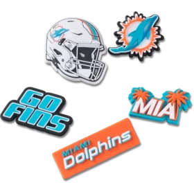 Zestaw 5 przypinek do butów Jibbitz z motywem drużyny NFL Miami Dolphins