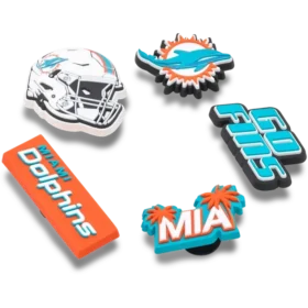 Zestaw 5 przypinek do butów Jibbitz z motywem drużyny NFL Miami Dolphins