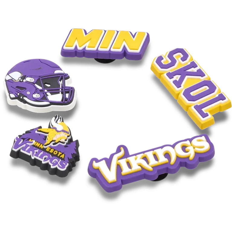 Zestaw 5 przypinek do butów Jibbitz z motywem drużyny NFL Minnesota Vikings Zestaw 5 przypinek do butów Jibbitz z motywem drużyny NFL Minnesota Vikings
