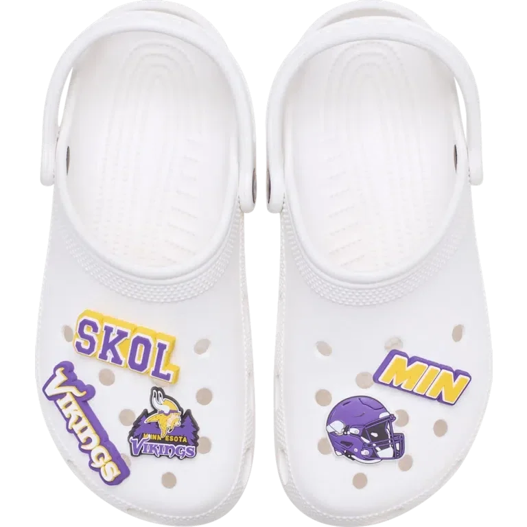 Zestaw 5 przypinek do butów Jibbitz z motywem drużyny NFL Minnesota Vikings Zestaw 5 przypinek do butów Jibbitz z motywem drużyny NFL Minnesota Vikings