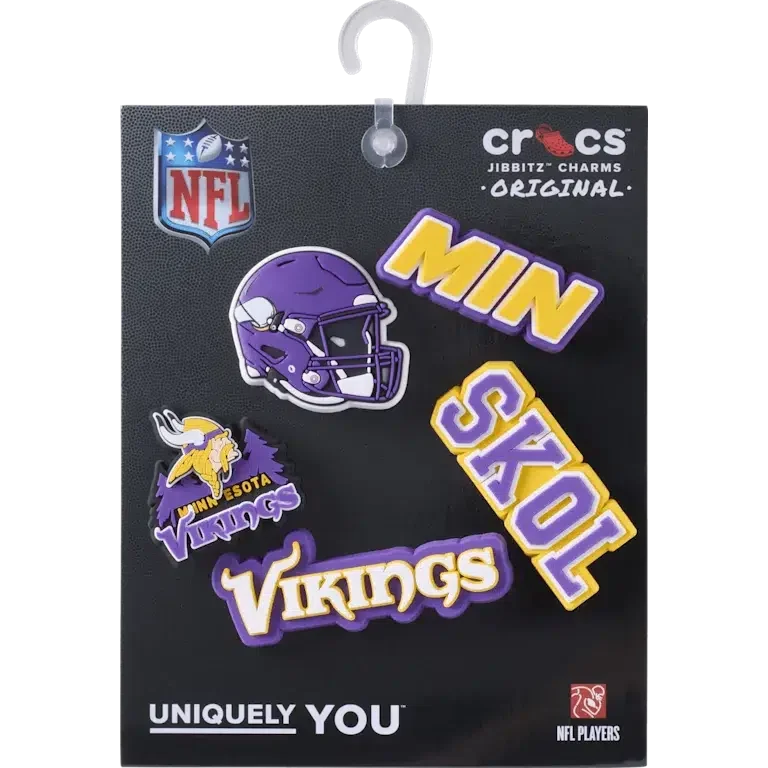 Zestaw 5 przypinek do butów Jibbitz z motywem drużyny NFL Minnesota Vikings Zestaw 5 przypinek do butów Jibbitz z motywem drużyny NFL Minnesota Vikings