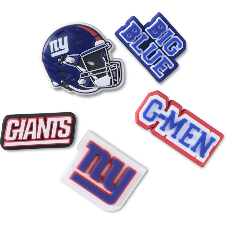 Zestaw 5 przypinek do butów Jibbitz z motywem drużyny NFL New York Giants Zestaw 5 przypinek do butów Jibbitz z motywem drużyny NFL New York Giants