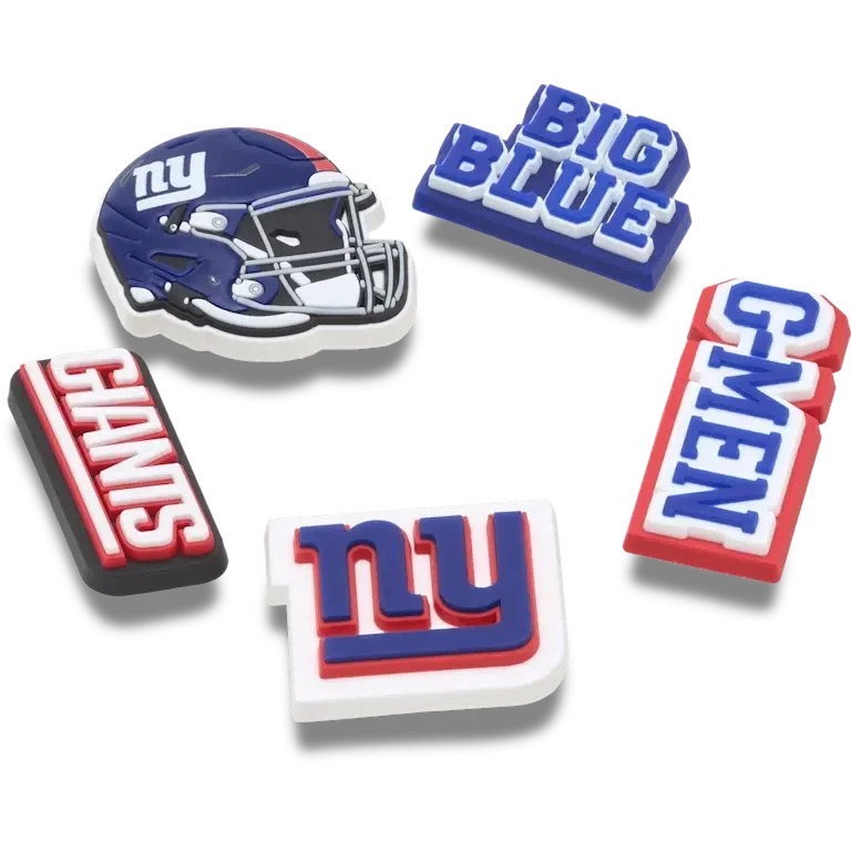 Zestaw 5 przypinek do butów Jibbitz z motywem drużyny NFL New York Giants Zestaw 5 przypinek do butów Jibbitz z motywem drużyny NFL New York Giants