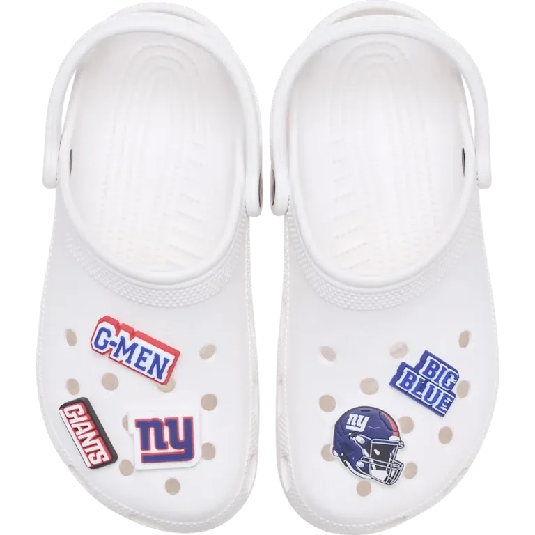 Zestaw 5 przypinek do butów Jibbitz z motywem drużyny NFL New York Giants Zestaw 5 przypinek do butów Jibbitz z motywem drużyny NFL New York Giants