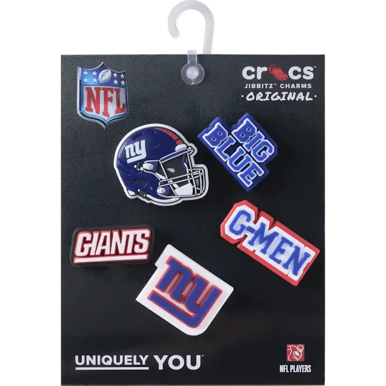 Zestaw 5 przypinek do butów Jibbitz z motywem drużyny NFL New York Giants Zestaw 5 przypinek do butów Jibbitz z motywem drużyny NFL New York Giants