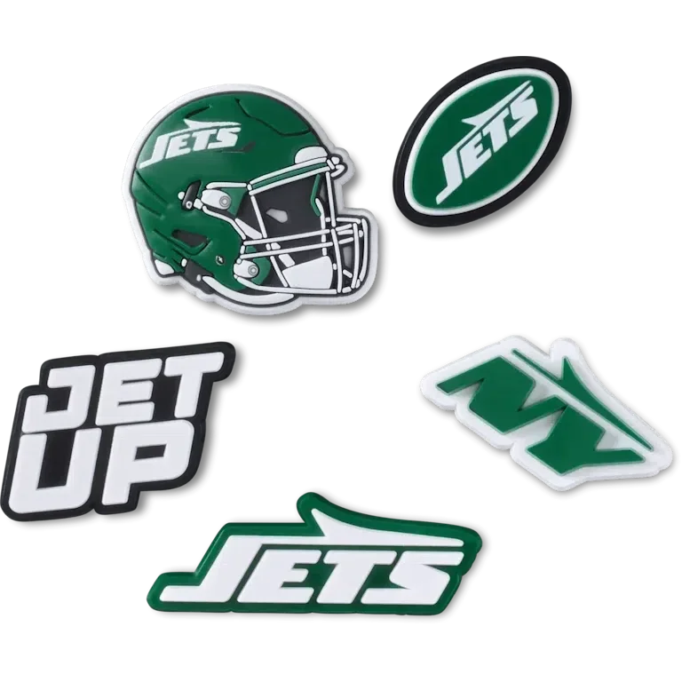 Zestaw 5 przypinek do butów Jibbitz z motywem drużyny NFL New York Jets Zestaw 5 przypinek do butów Jibbitz z motywem drużyny NFL New York Jets