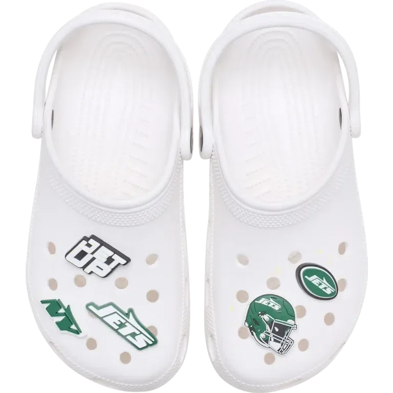 Zestaw 5 przypinek do butów Jibbitz z motywem drużyny NFL New York Jets Zestaw 5 przypinek do butów Jibbitz z motywem drużyny NFL New York Jets