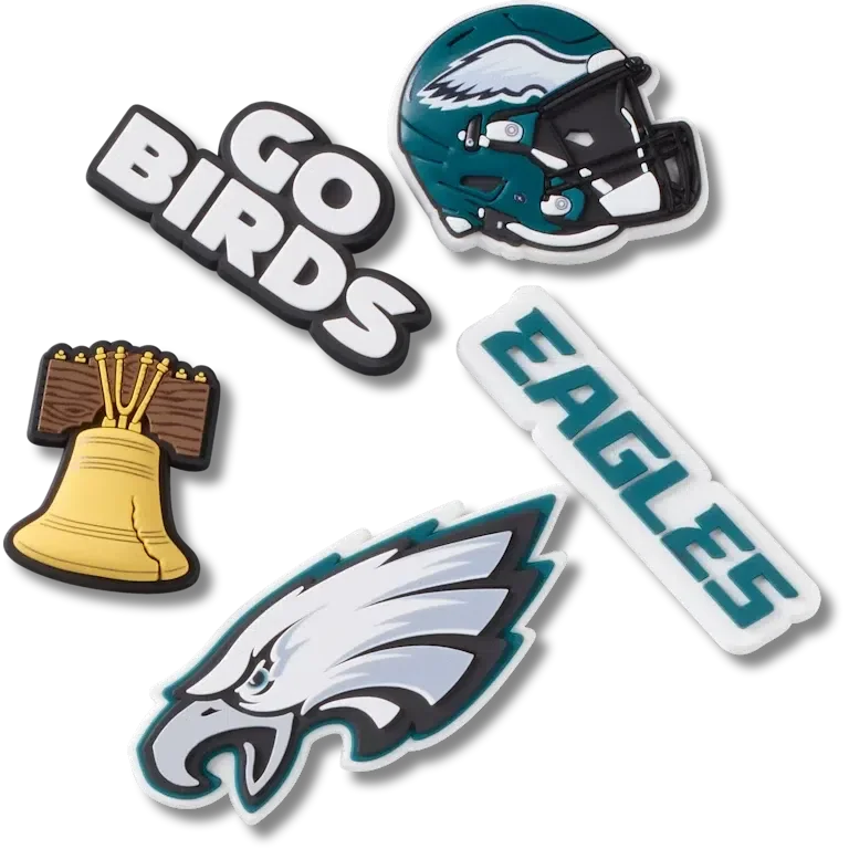 Zestaw 5 przypinek do butów Jibbitz z motywem drużyny NFL Philadelphia Eagles Zestaw 5 przypinek do butów Jibbitz z motywem drużyny NFL Philadelphia Eagles