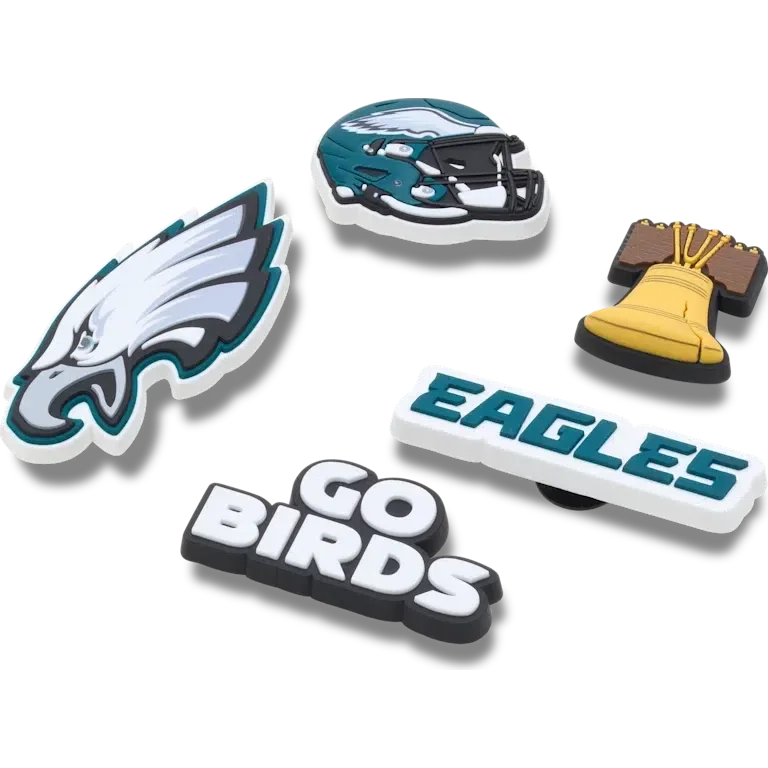 Zestaw 5 przypinek do butów Jibbitz z motywem drużyny NFL Philadelphia Eagles Zestaw 5 przypinek do butów Jibbitz z motywem drużyny NFL Philadelphia Eagles