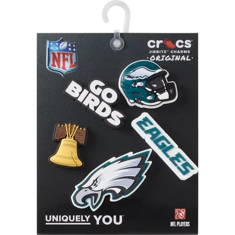 Zestaw 5 przypinek do butów Jibbitz z motywem drużyny NFL Philadelphia Eagles Zestaw 5 przypinek do butów Jibbitz z motywem drużyny NFL Philadelphia Eagles