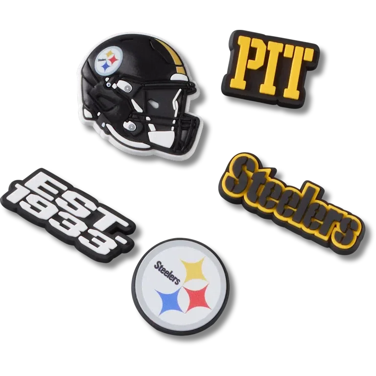 Zestaw 5 przypinek do butów Jibbitz z motywem drużyny NFL Pittsburgh Steelers Zestaw 5 przypinek do butów Jibbitz z motywem drużyny NFL Pittsburgh Steelers