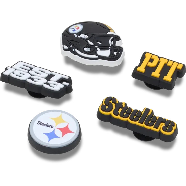 Zestaw 5 przypinek do butów Jibbitz z motywem drużyny NFL Pittsburgh Steelers Zestaw 5 przypinek do butów Jibbitz z motywem drużyny NFL Pittsburgh Steelers