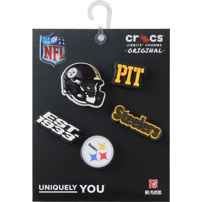 Zestaw 5 przypinek do butów Jibbitz z motywem drużyny NFL Pittsburgh Steelers Zestaw 5 przypinek do butów Jibbitz z motywem drużyny NFL Pittsburgh Steelers