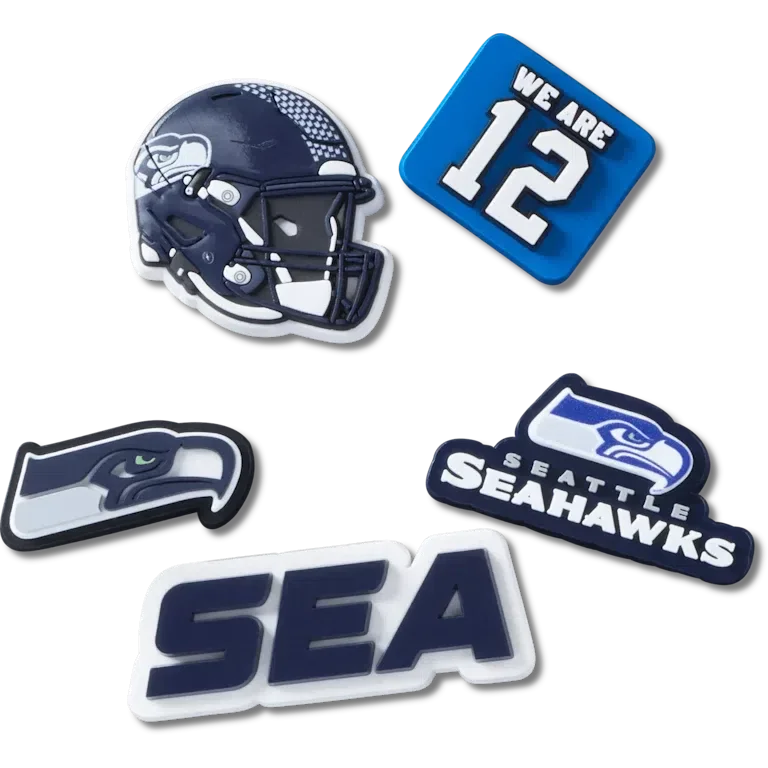 Zestaw 5 przypinek do butów Jibbitz z motywem drużyny NFL Seattle Seahawks Zestaw 5 przypinek do butów Jibbitz z motywem drużyny NFL Seattle Seahawks