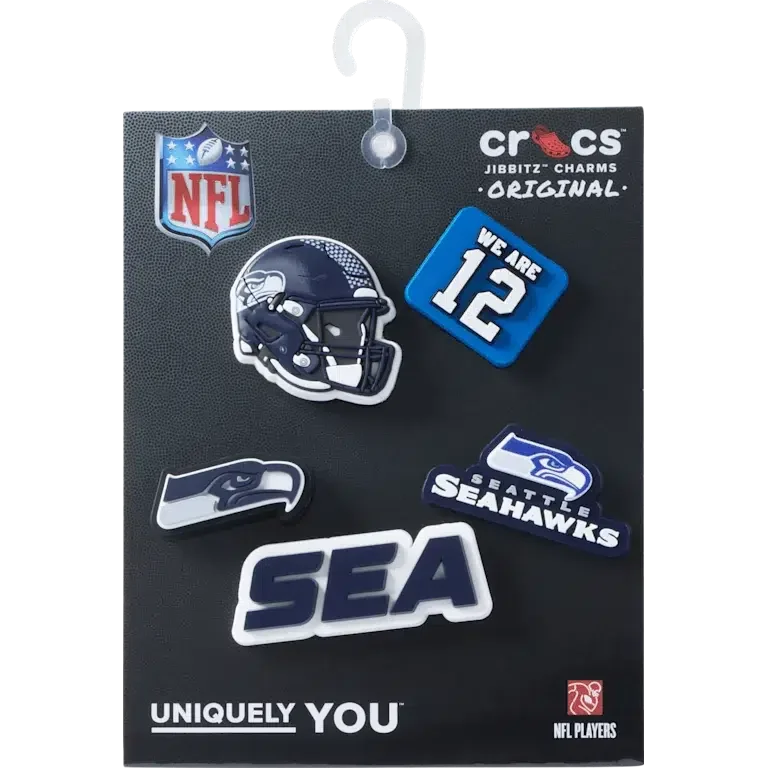 Zestaw 5 przypinek do butów Jibbitz z motywem drużyny NFL Seattle Seahawks Zestaw 5 przypinek do butów Jibbitz z motywem drużyny NFL Seattle Seahawks