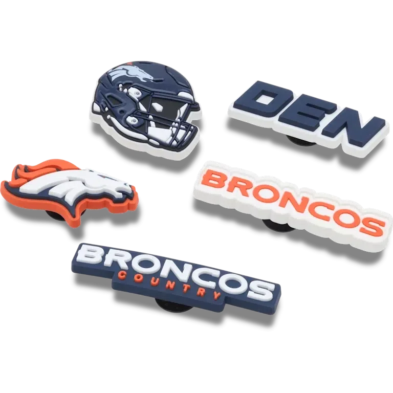 Zestaw 5 przypinek Jibbitz do butów z motywem drużyny NFL Denver Broncos Zestaw 5 przypinek Jibbitz do butów z motywem drużyny NFL Denver Broncos