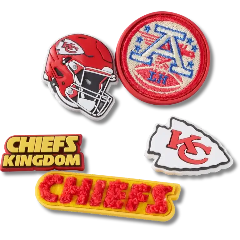 Zestaw 5 przypinek Jibbitz do butów z motywem drużyny NFL Kansas City Chiefs Zestaw 5 przypinek Jibbitz do butów z motywem drużyny NFL Kansas City Chiefs
