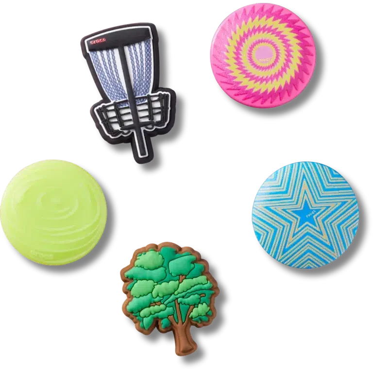 Zestaw 5 przypinek Jibbitz™ z motywem Disc Golf Zestaw 5 przypinek Jibbitz™ z motywem Disc Golf