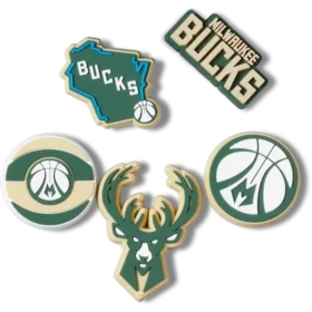 Zestaw 5 przypinek Jibbitz™ z motywem Milwaukee Bucks z NBA