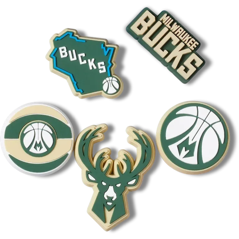 Zestaw 5 przypinek Jibbitz™ z motywem Milwaukee Bucks z NBA Zestaw 5 przypinek Jibbitz™ z motywem Milwaukee Bucks z NBA
