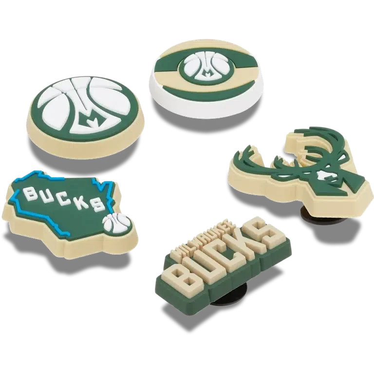 Zestaw 5 przypinek Jibbitz™ z motywem Milwaukee Bucks z NBA Zestaw 5 przypinek Jibbitz™ z motywem Milwaukee Bucks z NBA