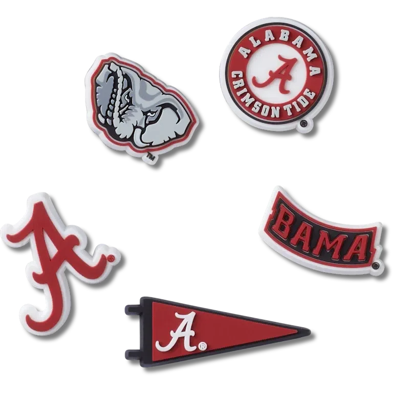 Zestaw 5 przypinek Jibbitz z motywem Uniwersytetu Alabama Zestaw 5 przypinek Jibbitz z motywem Uniwersytetu Alabama