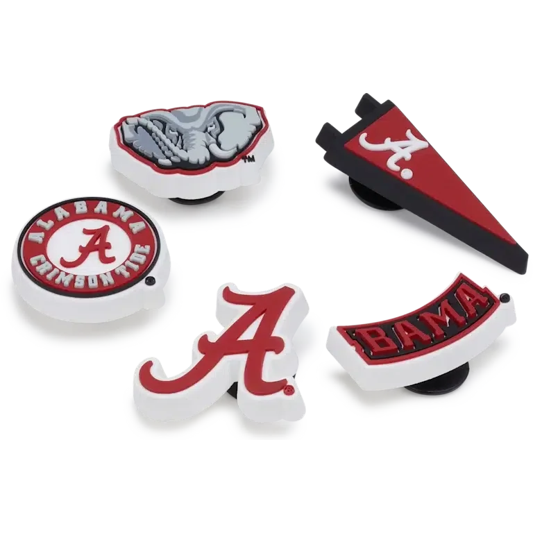 Zestaw 5 przypinek Jibbitz z motywem Uniwersytetu Alabama Zestaw 5 przypinek Jibbitz z motywem Uniwersytetu Alabama