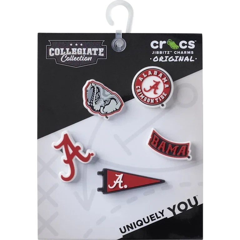 Zestaw 5 przypinek Jibbitz z motywem Uniwersytetu Alabama Zestaw 5 przypinek Jibbitz z motywem Uniwersytetu Alabama