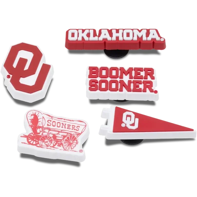 Zestaw 5 przypinek Jibbitz z motywem Uniwersytetu w Oklahomie Zestaw 5 przypinek Jibbitz z motywem Uniwersytetu w Oklahomie